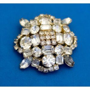Vintage Large Diamond Gem Rhinestone Art Deco Statement Brooch - D39